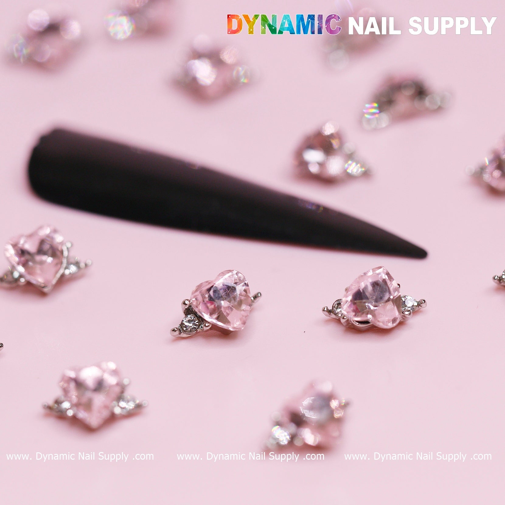 20 pcs Pink Sapphire Heart Charm (Solitaire shape) for Valentine Nails Design