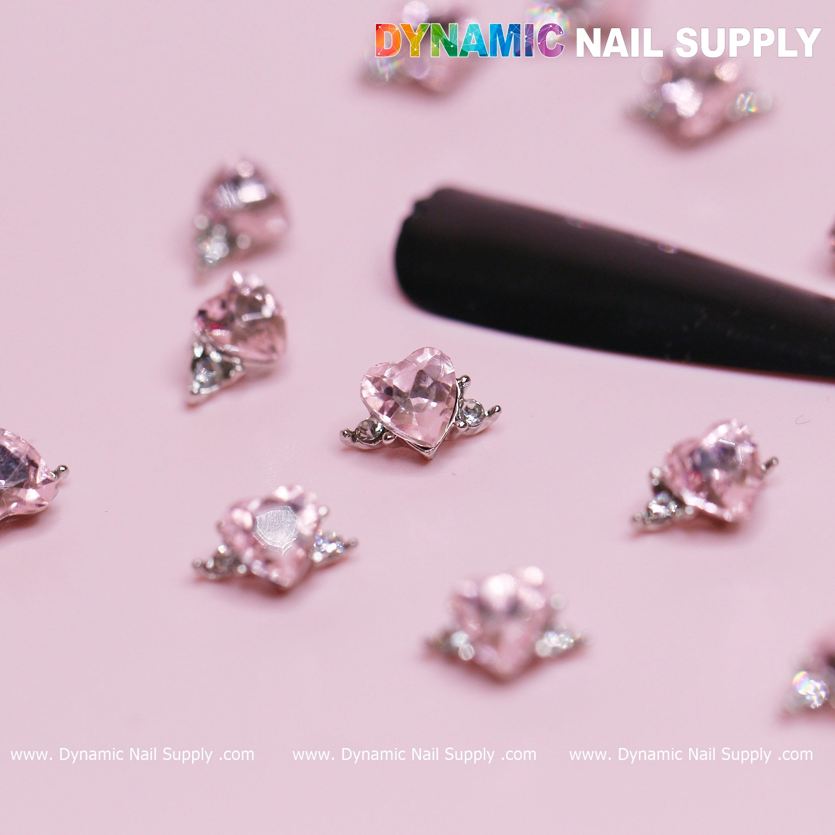 20 pcs Pink Sapphire Heart Charm (Solitaire shape) for Valentine Nails Design