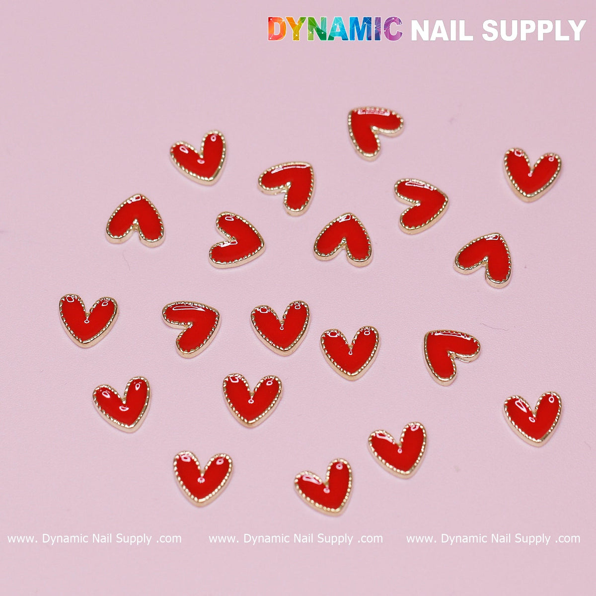20 pcs Heart Charm with Golden Borders for Valentine Nails Design