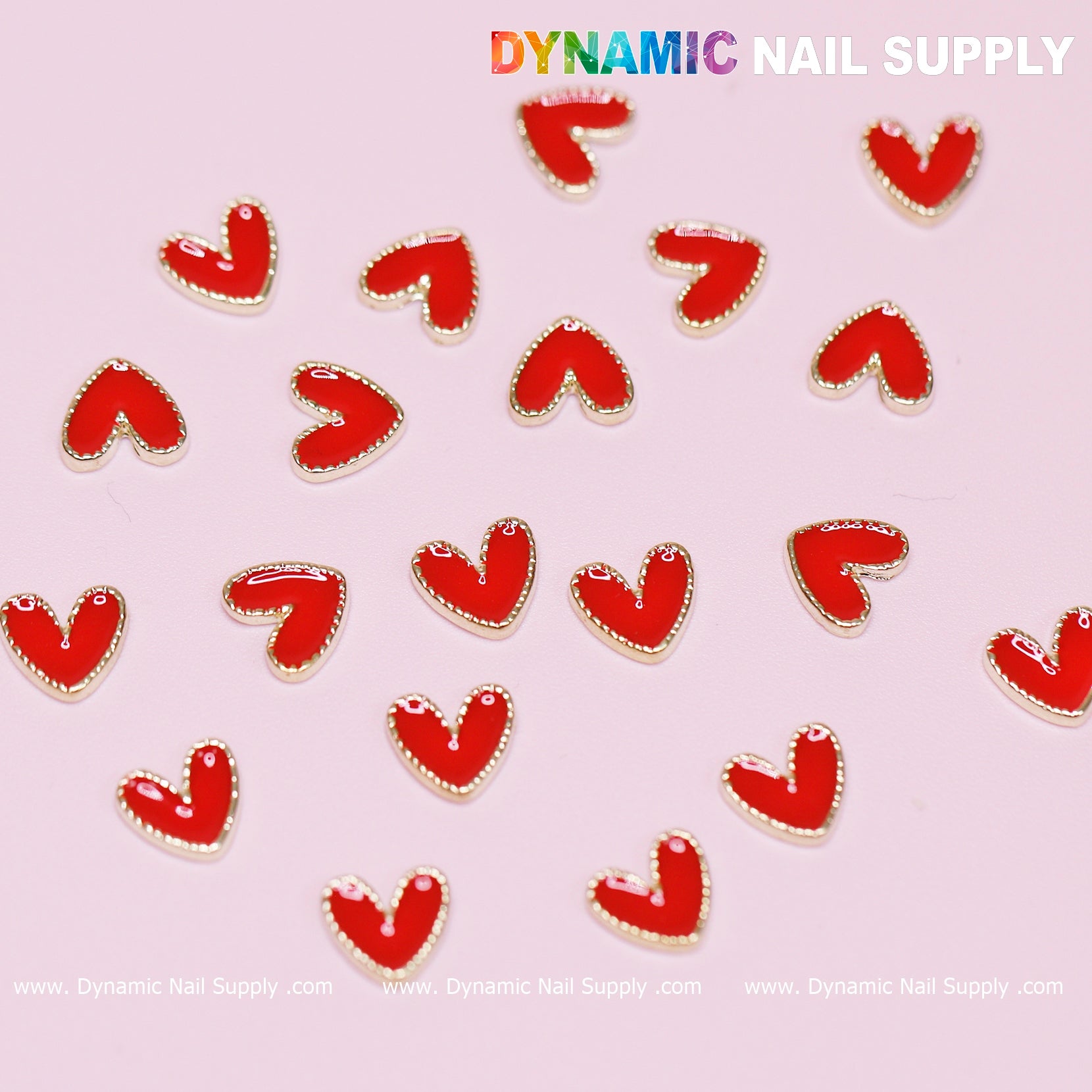 20 pcs Heart Charm with Golden Borders for Valentine Nails Design