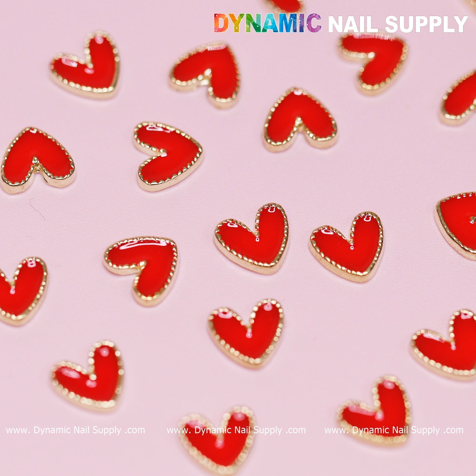 20 pcs Heart Charm with Golden Borders for Valentine Nails Design