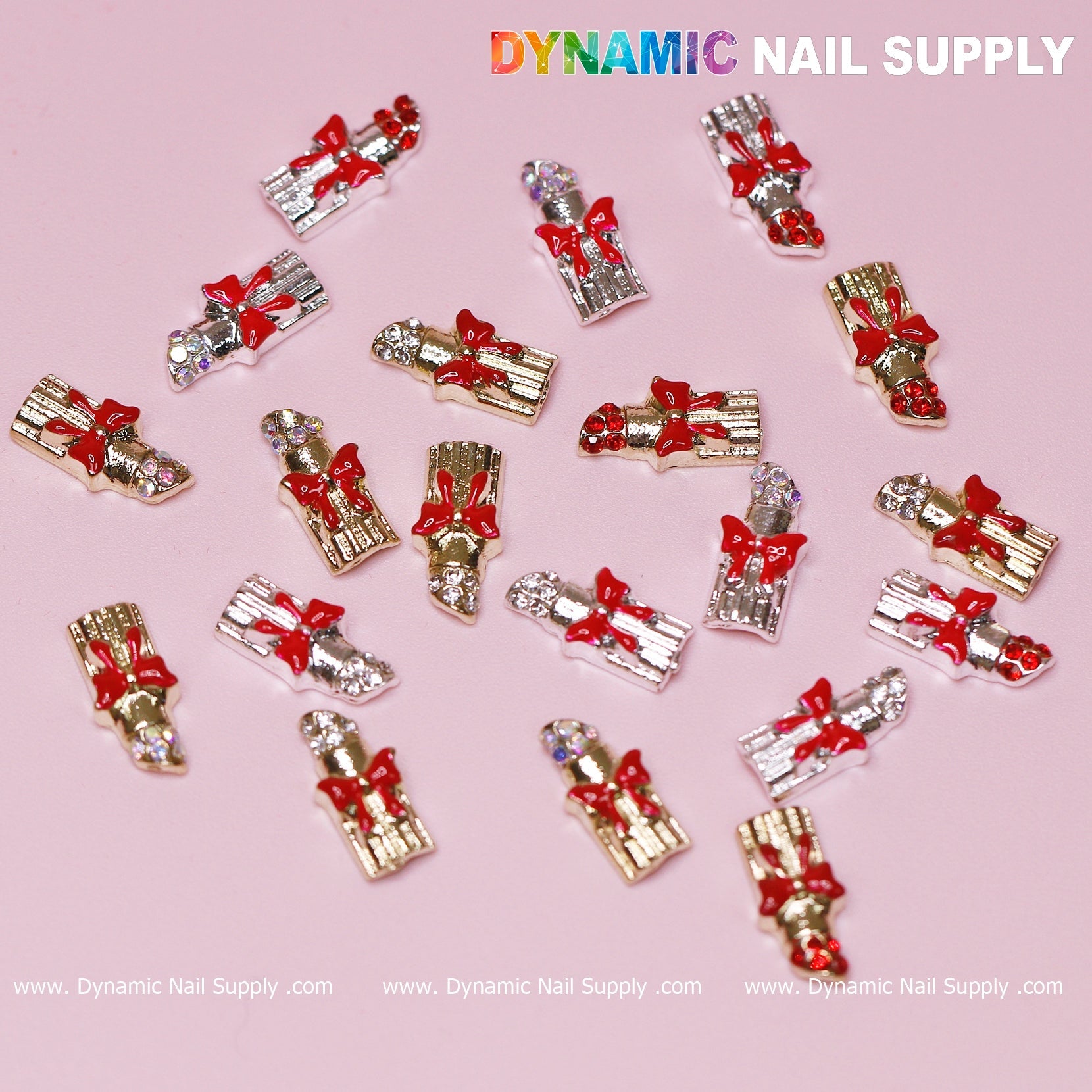 20 pcs Lipstick Charms with Red Bows for Valentines Nail Art Design