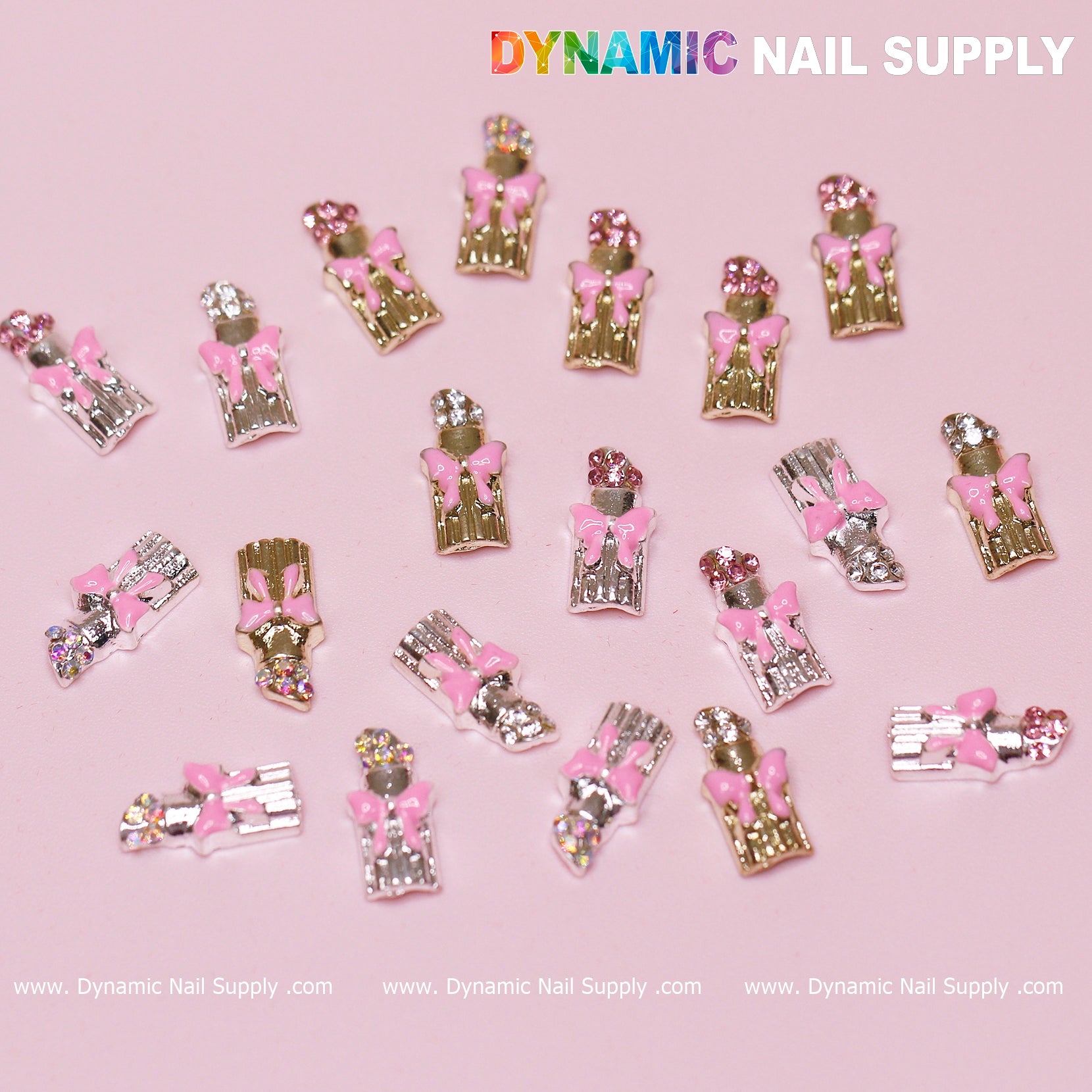 20 pcs Lipstick Charms with Pink Bows for Valentines Nail Art Design