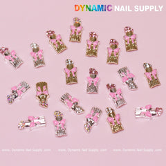 20 pcs Lipstick Charms with Pink Bows for Valentines Nail Art Design