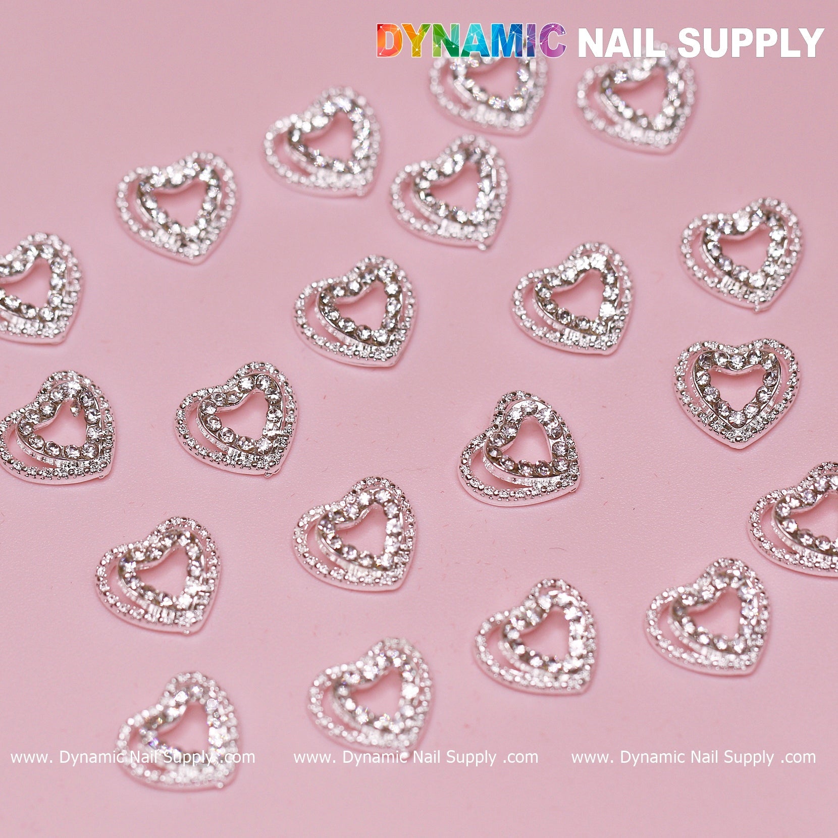 20 pcs 3D Silver Heart Shape Charms for Valentines Nails Art Design