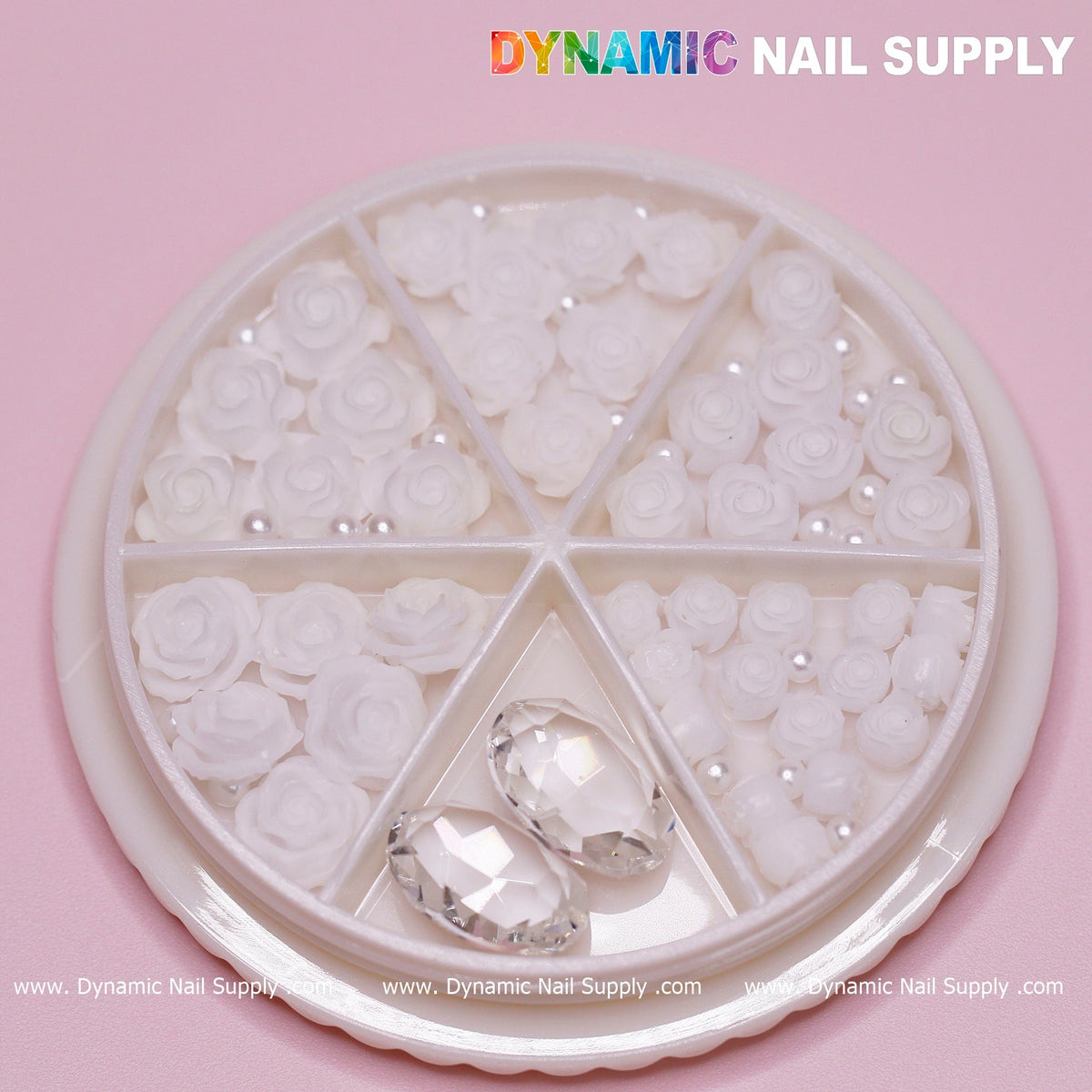 40 pcs White 3D Roses Flower Charm with pearls and stones Accessories for Nails Art Design