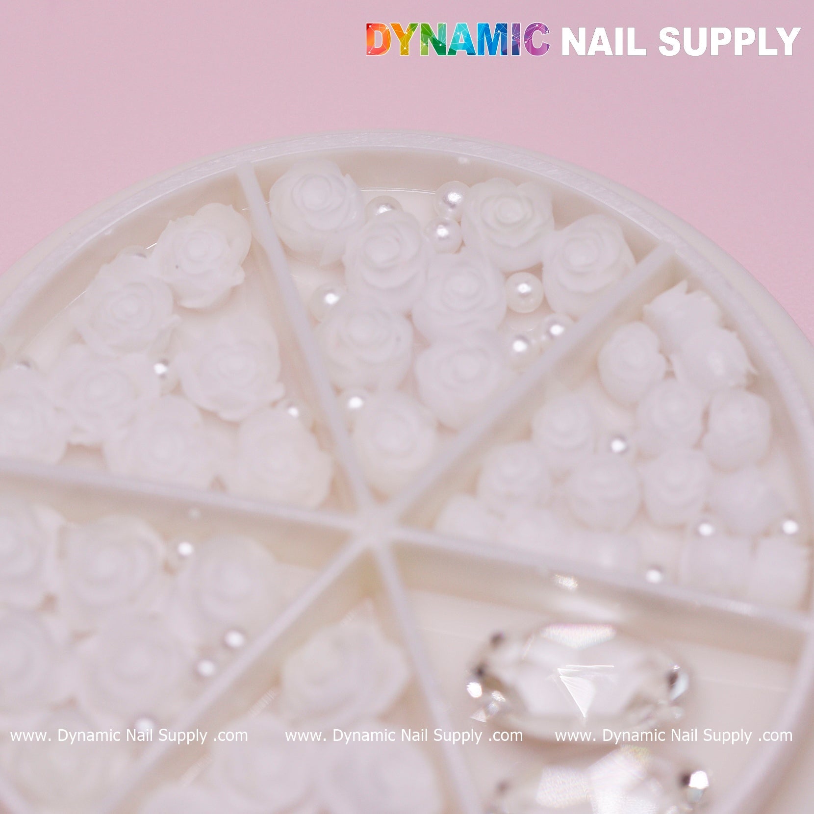 40 pcs White 3D Roses Flower Charm with pearls and stones Accessories for Nails Art Design