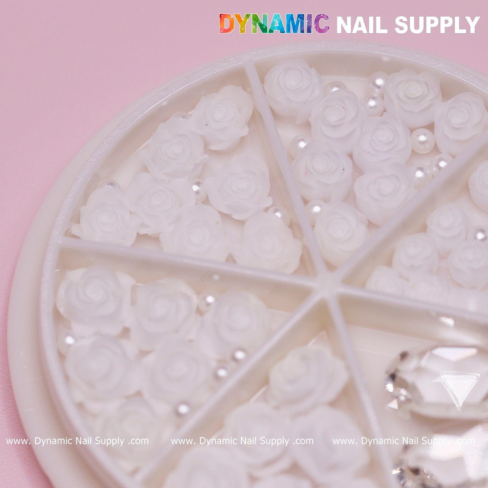 40 pcs White 3D Roses Flower Charm with pearls and stones Accessories for Nails Art Design