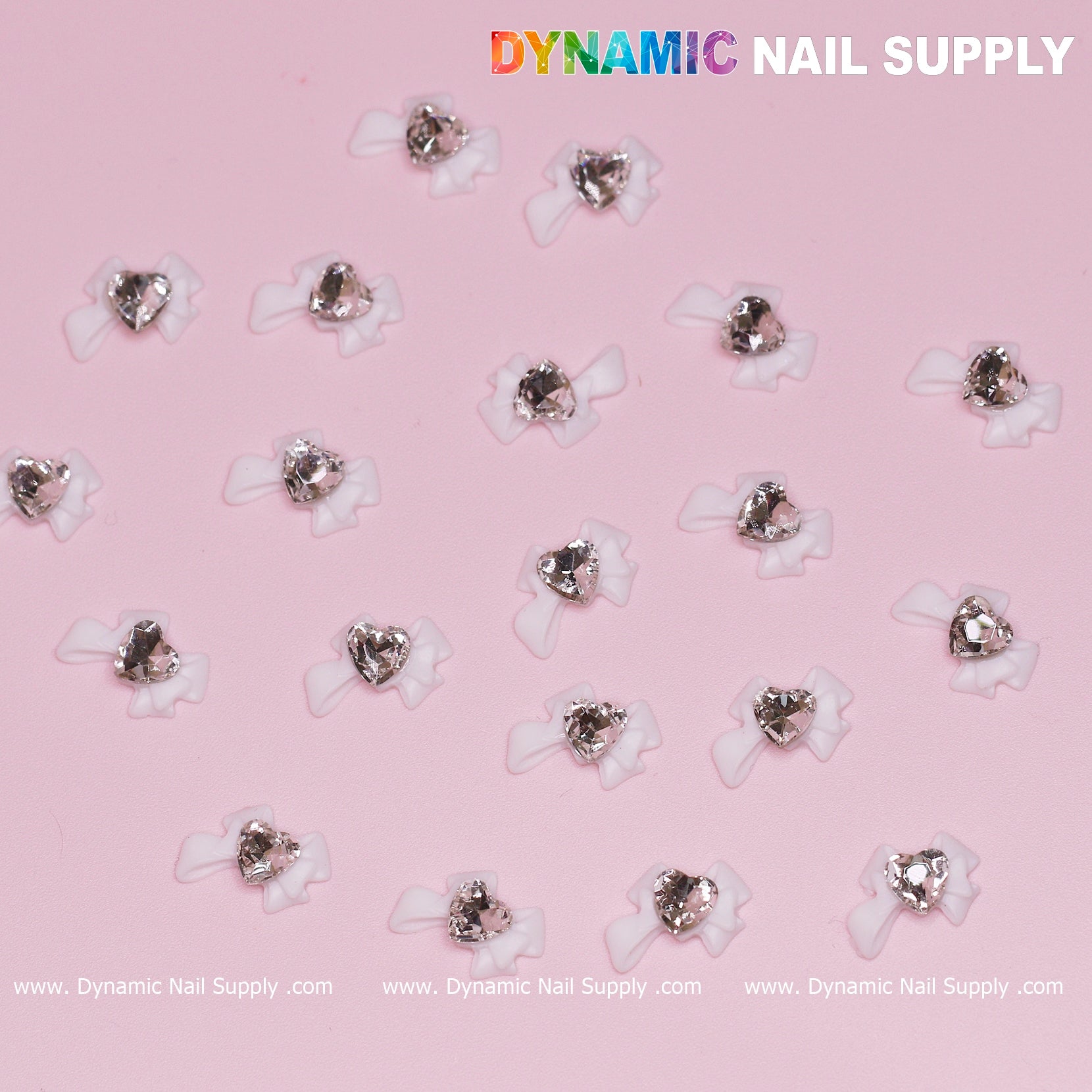 20 pcs Luxury White Bow Charms with crystal heart shape stones For Nail Art Designs