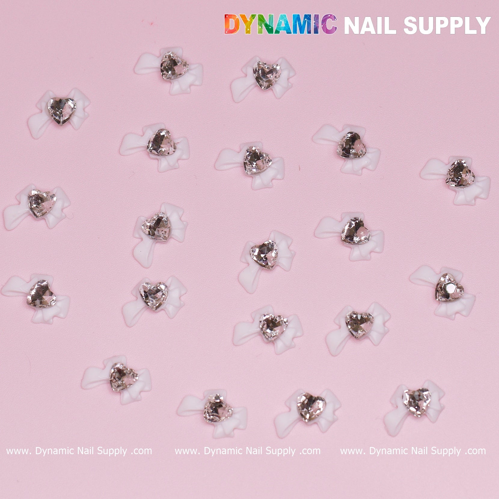 20 pcs Luxury White Bow Charms with crystal heart shape stones For Nail Art Designs