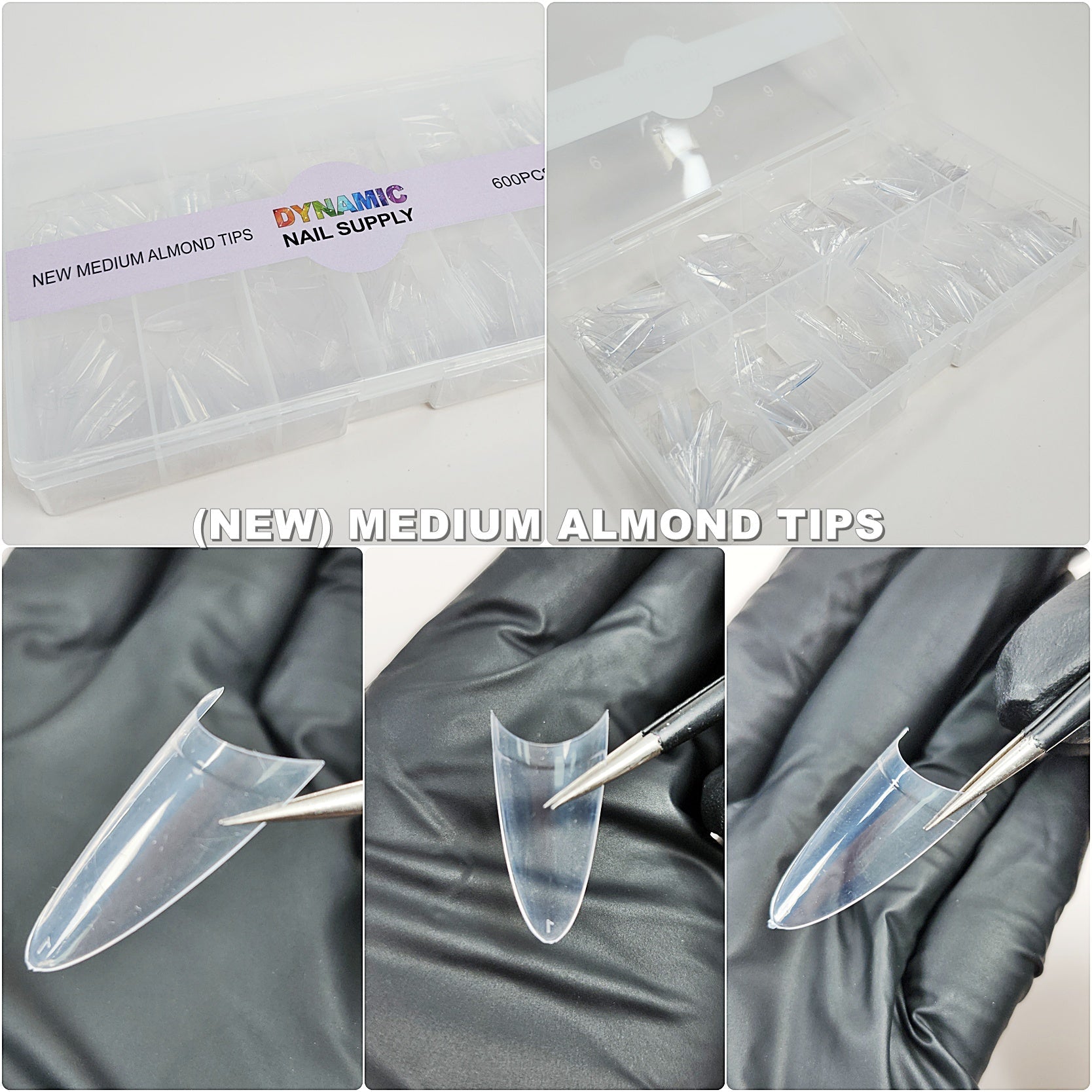 (New 2026) Medium Almond Extension Nail Tips - Half Cover - Box of 500 pcs (Short Stiletto)