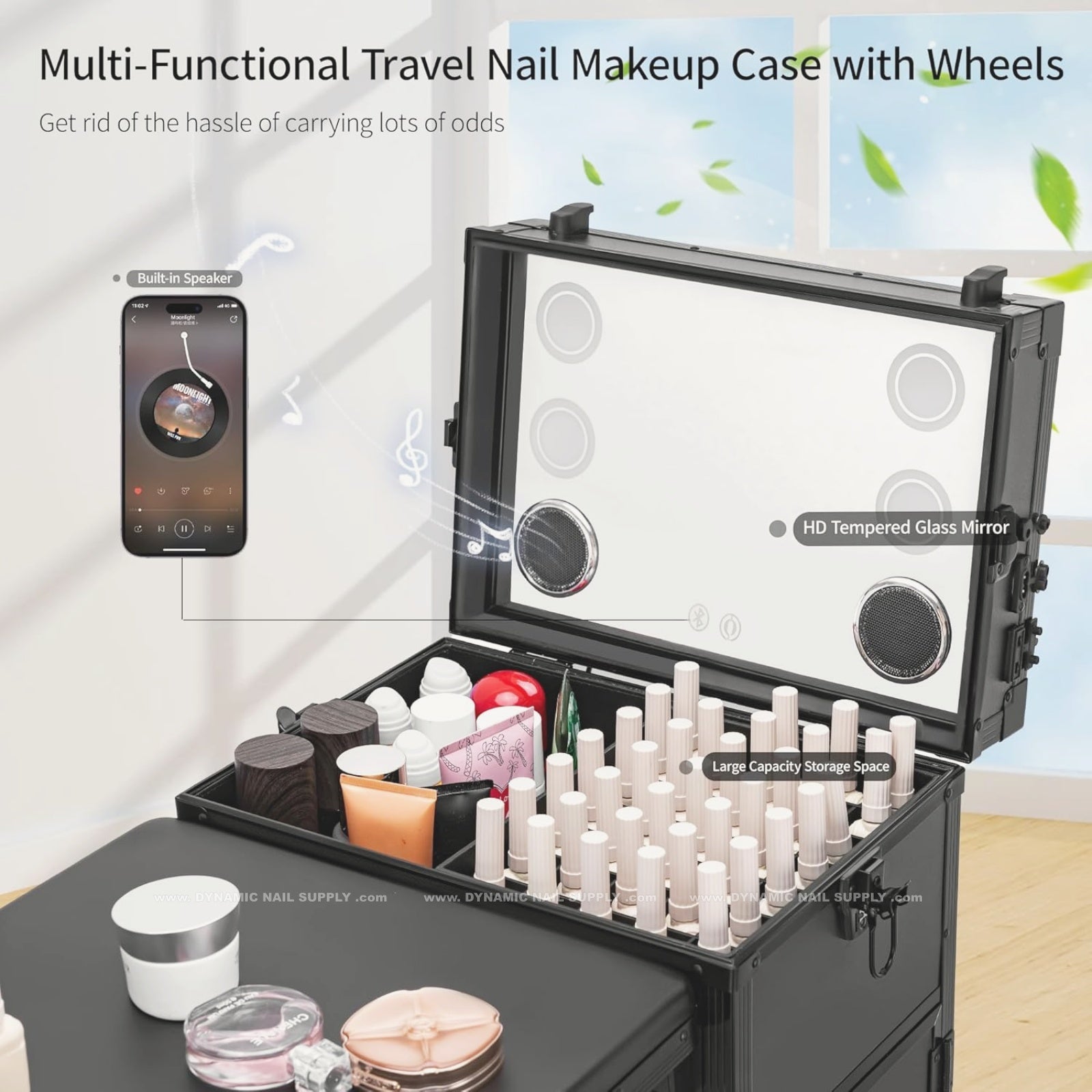 (White) Portable & Foldable Rolling Manicure Nail Table - Travel Makeup Desk & Train Case