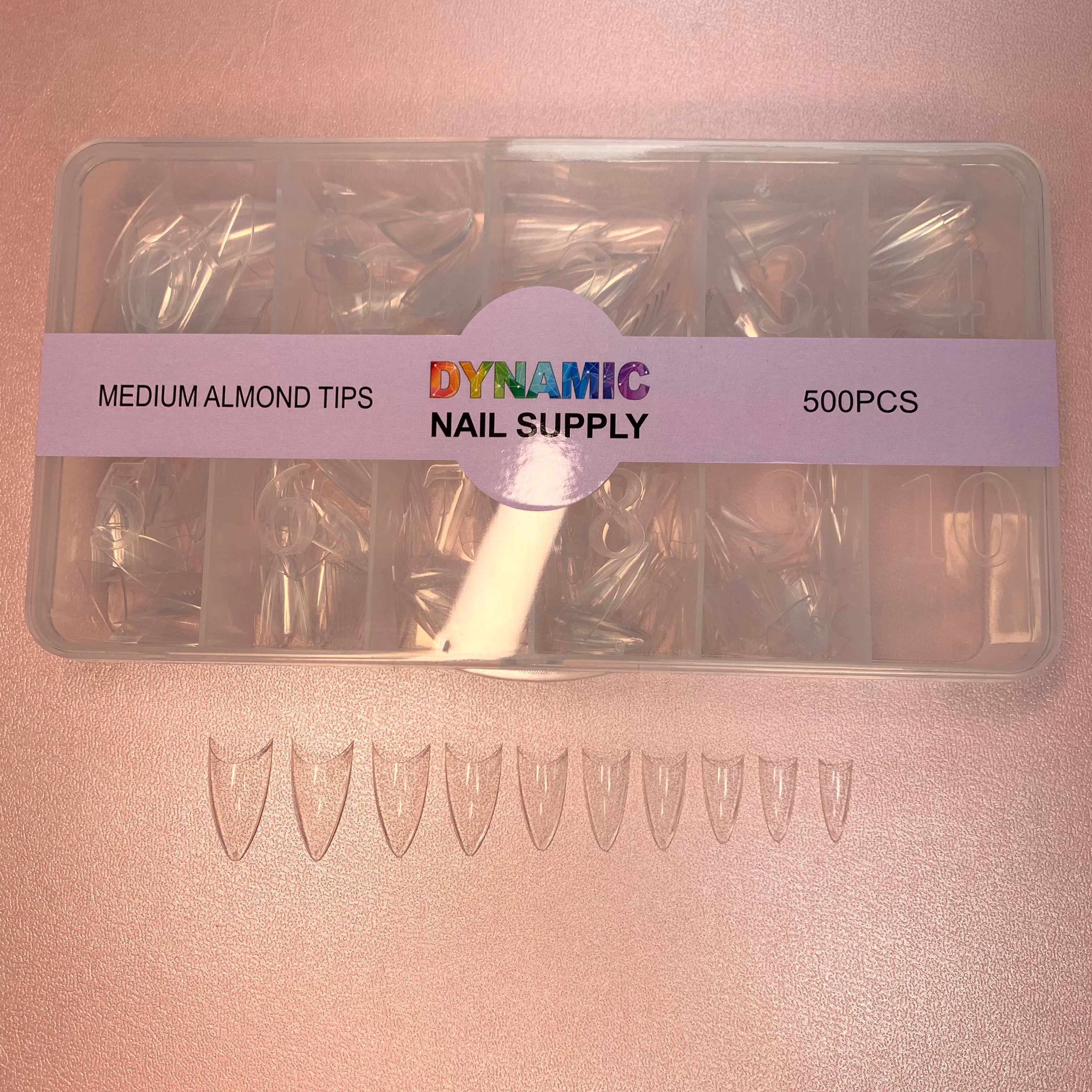 (Version 2024) Medium Almond Extension Nail Tips - Half Cover - Box of 500 pcs (Medium Stiletto)