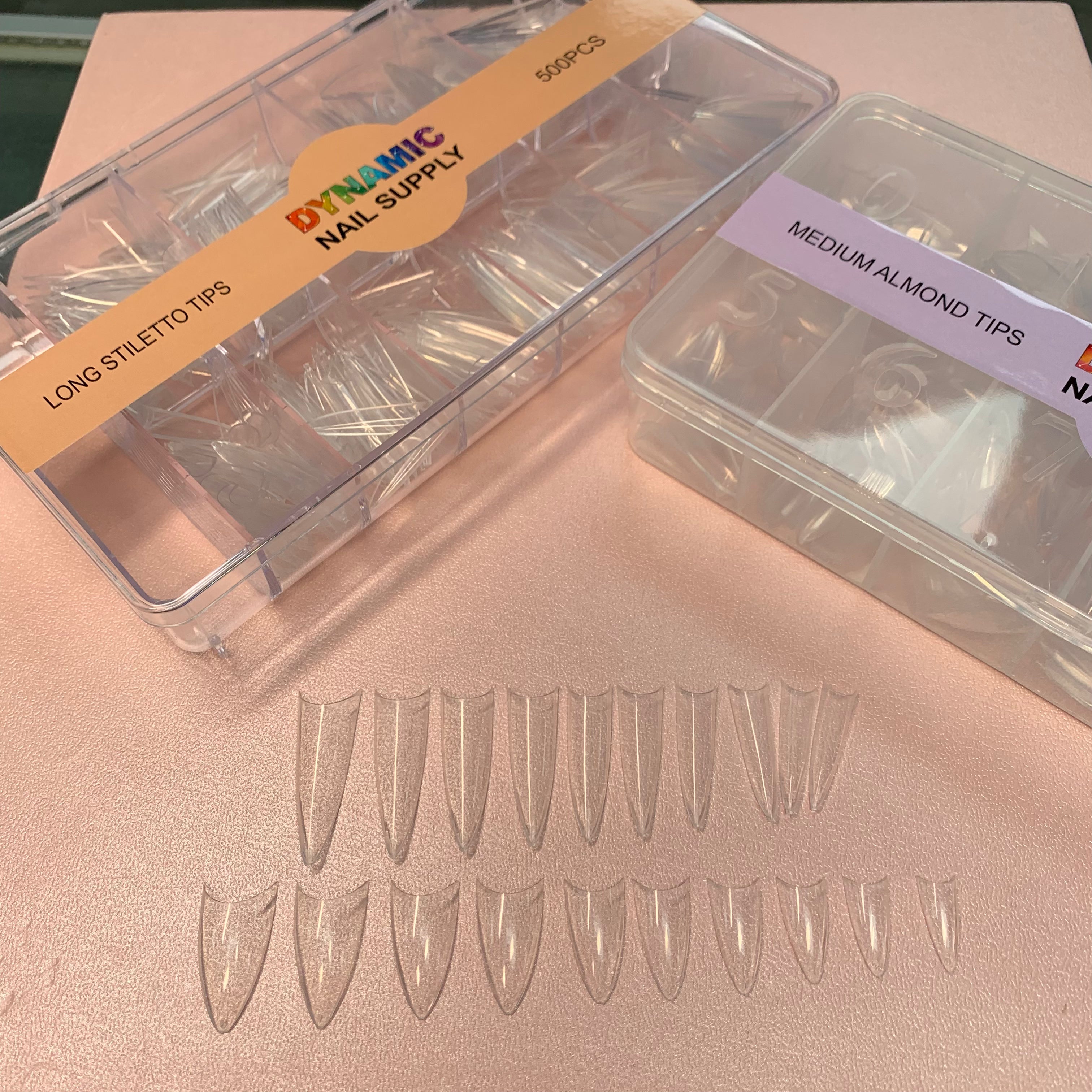 (Version 2024) Medium Almond Extension Nail Tips - Half Cover - Box of 500 pcs (Medium Stiletto)