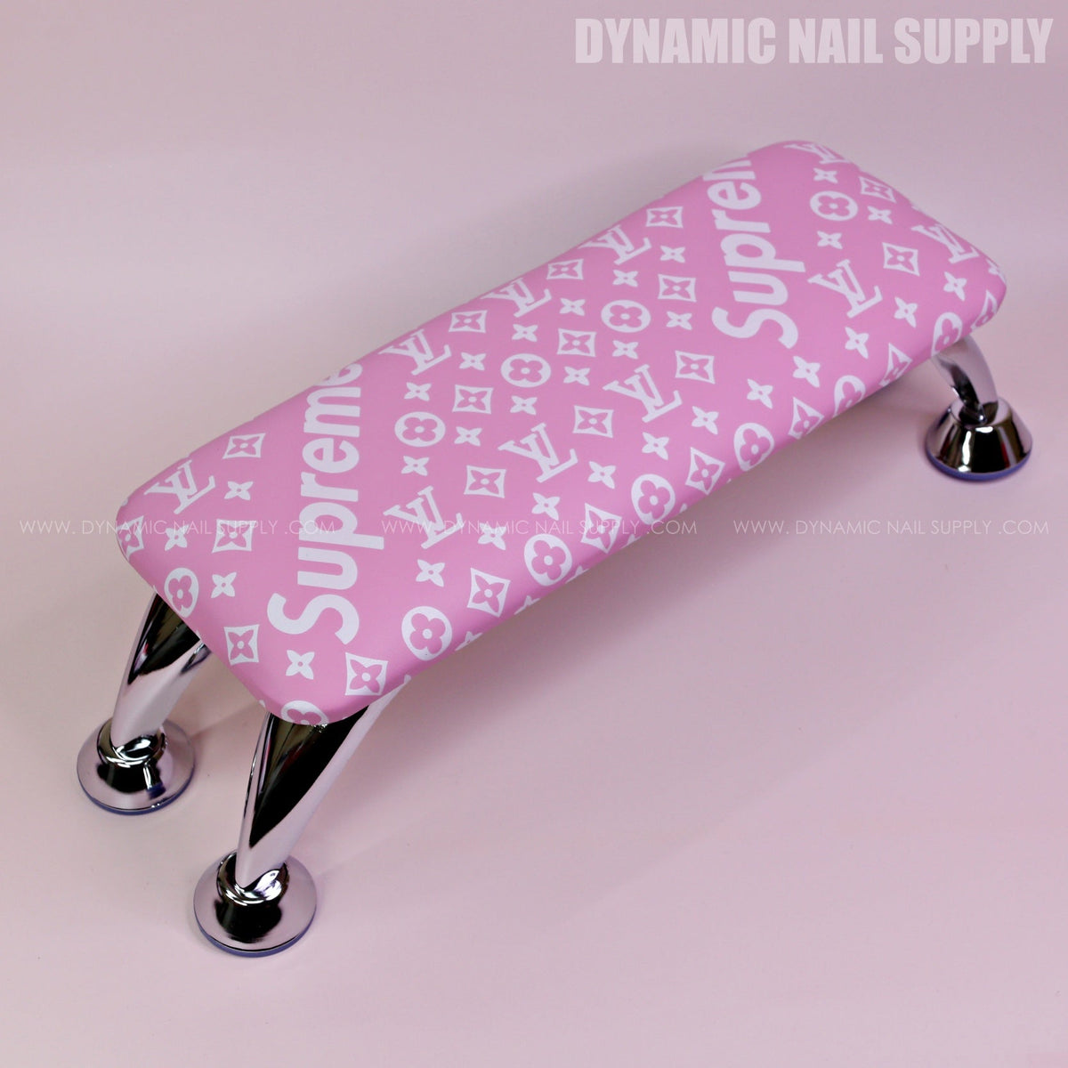 (RA054 - White Spreme/LV Pattern - Pink Base) Handrest for Nail Table Manicure Services (Reposabrazos Para Manicura)