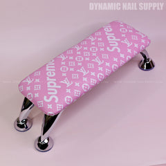(RA054 - White Spreme/LV Pattern - Pink Base) Handrest for Nail Table Manicure Services (Reposabrazos Para Manicura)