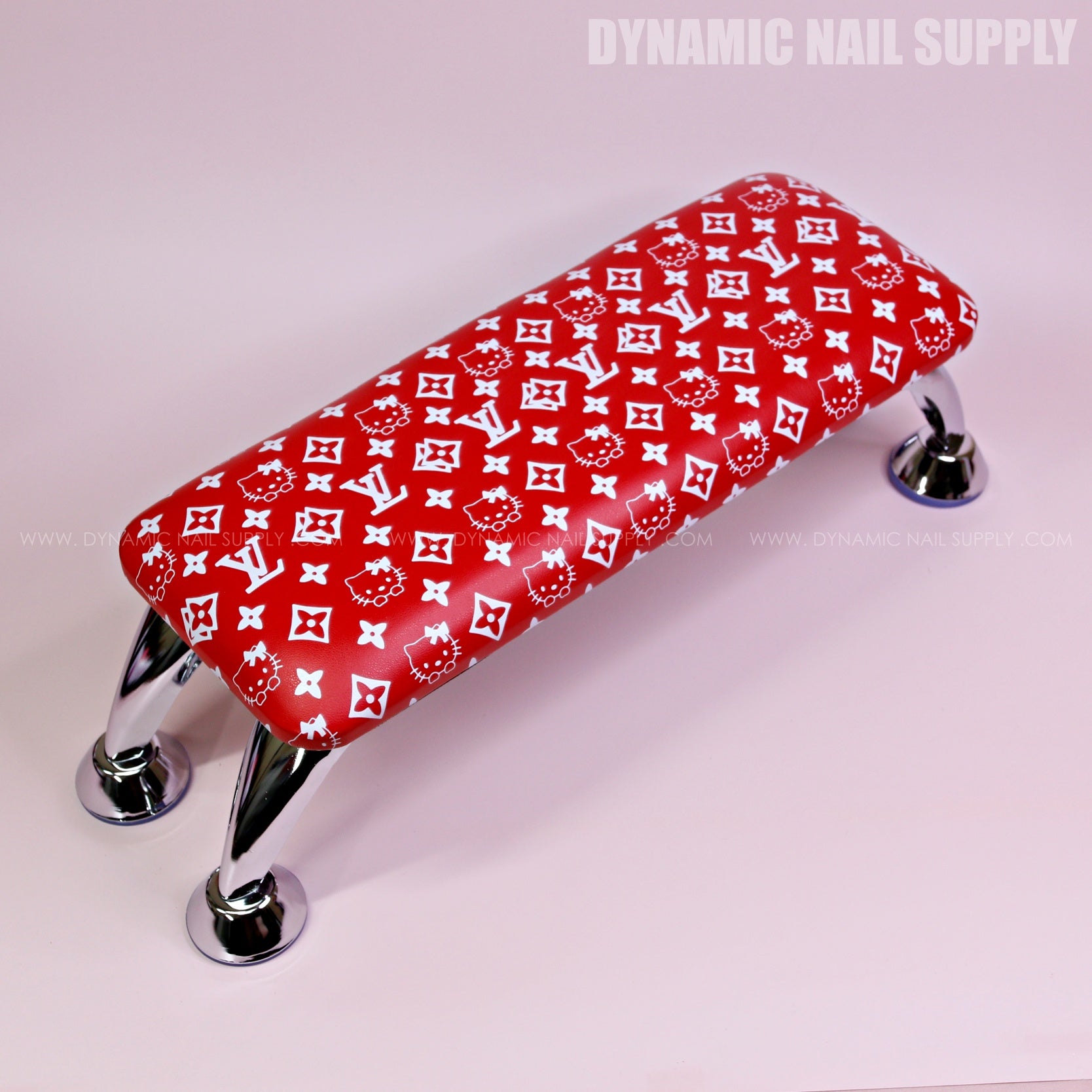 (RA031 - White LV/Kitty Pattern - Red Base) Handrest for Nail Table Manicure and Pedicure Services (Reposabrazos Para Manicura)