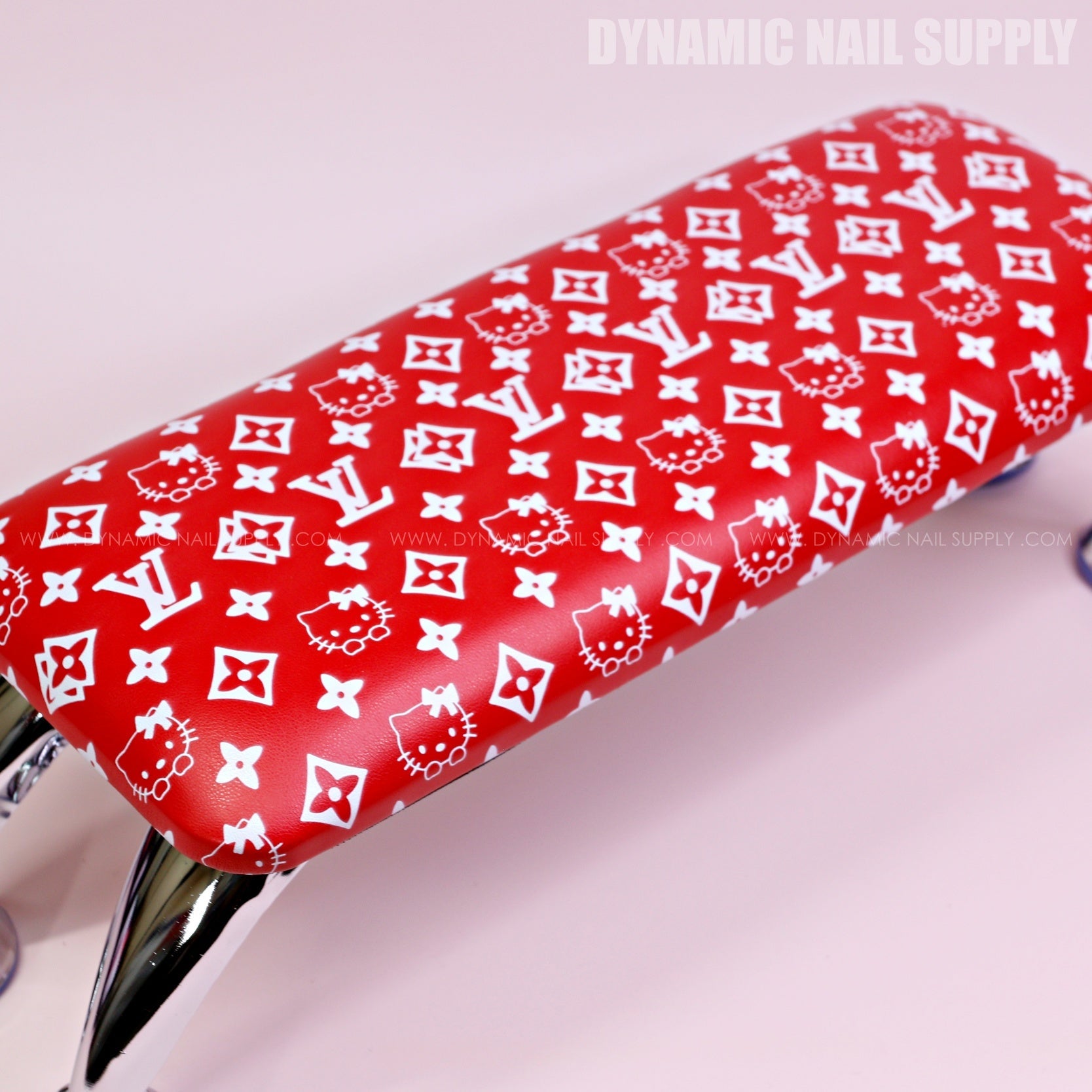 (RA031 - White LV/Kitty Pattern - Red Base) Handrest for Nail Table Manicure and Pedicure Services (Reposabrazos Para Manicura)
