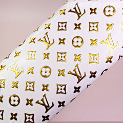 (BJ050 - Gold LV Pattern - White Base) Faux leather Armrest with Soft Pad for Pedicure and Manicure (Reposabrazos Para Manicura)