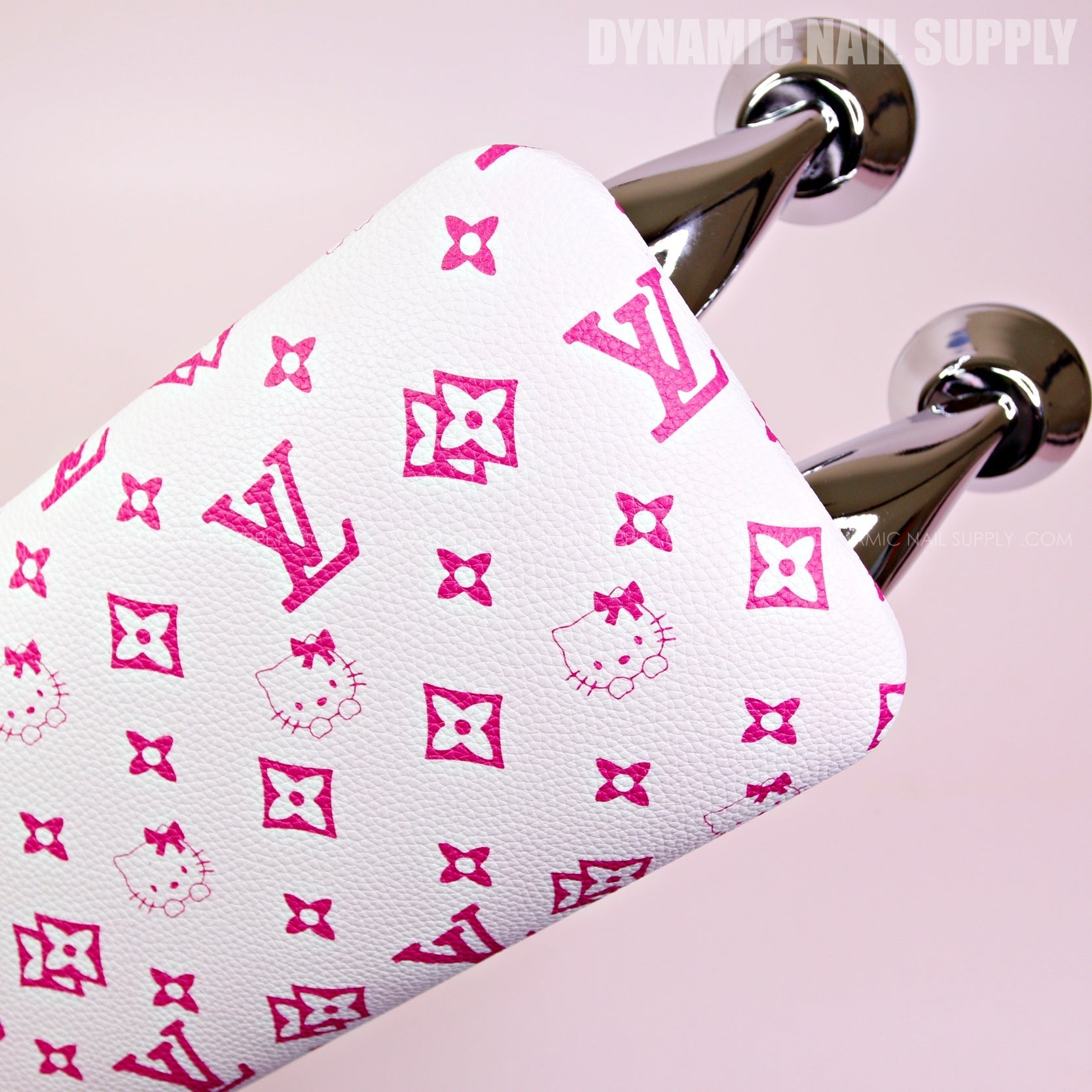 (HLA028 - Cute Pink LV/Kitty Pattern - Leather White Base) Handrest for Nail Table Pedicure Services (Reposabrazos Para Manicura)
