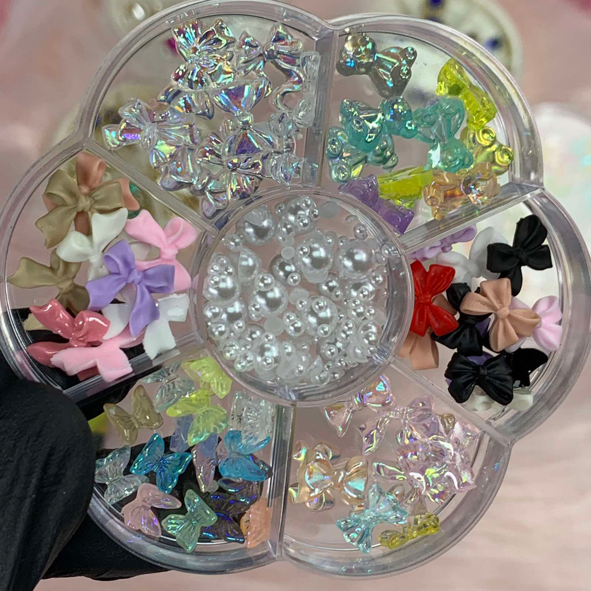 60 pcs Mix-shapes Resin Charms with Pearls for Nails Art Designer